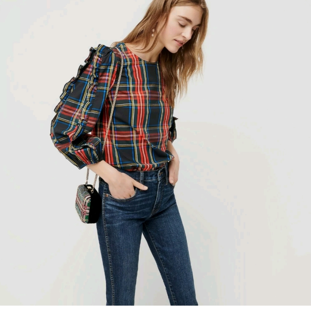 J. Crew Multicolor Plaid Blouse